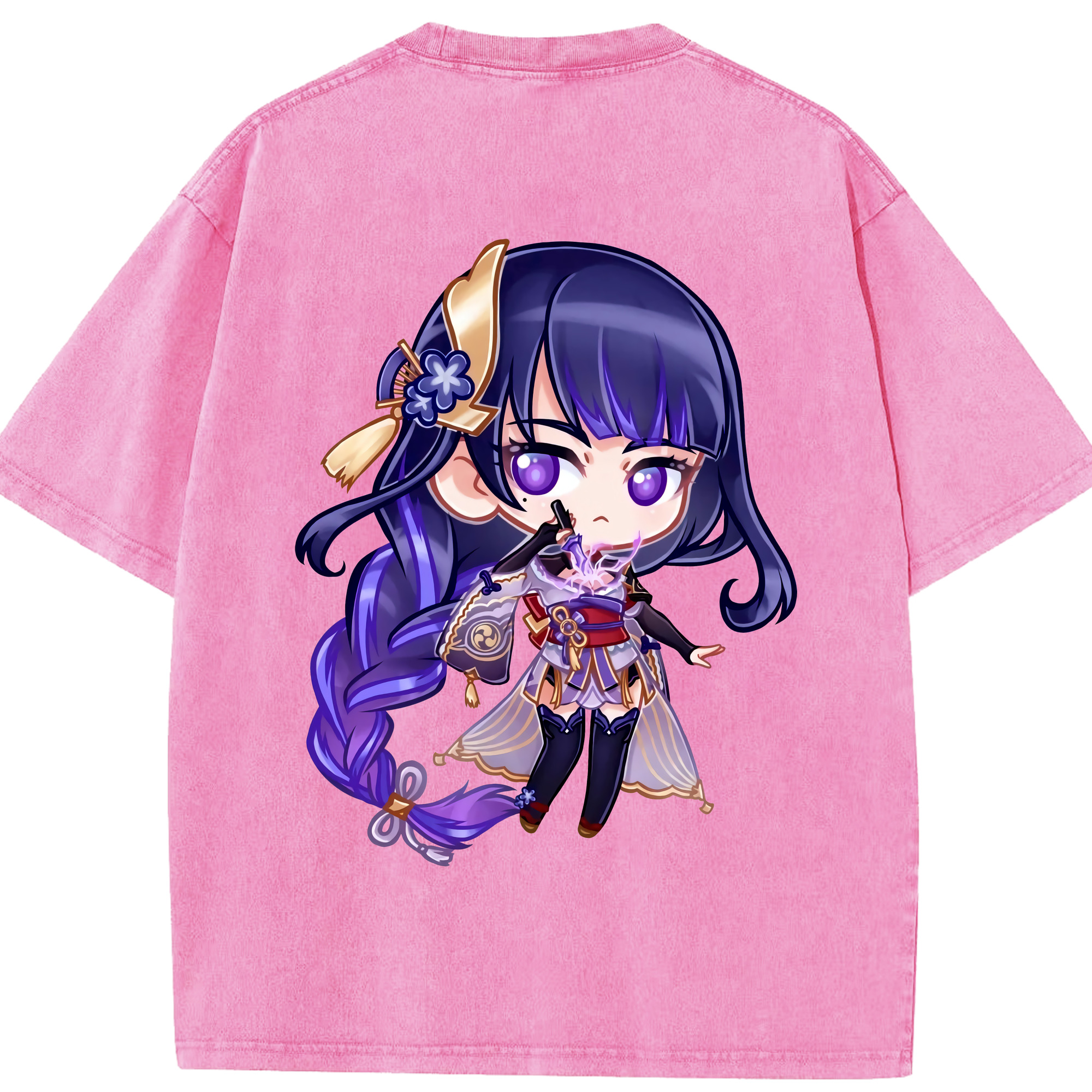げんし神 雷電将軍 らいでんしょうぐん genshin Raiden Shogun 綿100% ヴィンテージ風 半袖Tシャツ（背面プリント）